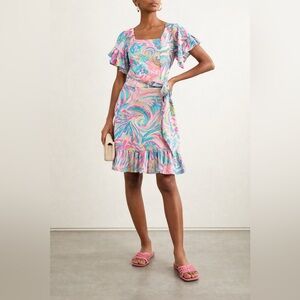 Lilly Pulitzer Pink Blue Swirl Wrap Ruffle Dress | Size 4